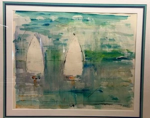 BELLE BARCHE A VELA BERMUDA ACQUERELLO ALFRED BIRDSEY ORIGINALI #2 METÀ SECOLO MCM - Foto 1 di 9