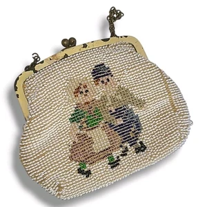 Vintage/Antique 20s 30s Czechoslovakia Beaded Coin Purse * Broken Chain - Picture 1 of 8