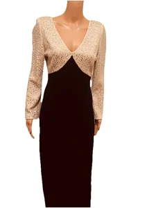 St John Evening schwarz Santana Strick Silber Stein Nieten Elfenbein Brust langes Kleid 10 - Bild 1 von 24