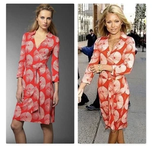 Vestido envolvente de seda 4 DVF Diane von Furstenberg Justin naranja rojo esfera solar - Imagen 1 de 9