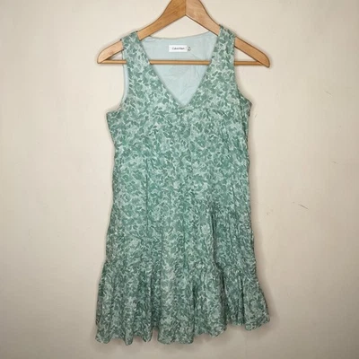 Calvin  Floral Cotton Mini Dress Size 4P Petite Sleeveless A-Line Tiered - Image 1 of 4