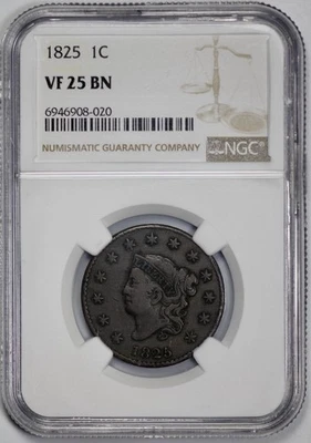 1825 Coronet Head Large Cent 1c NGC VF 25 BN Brown - Image 1 of 4