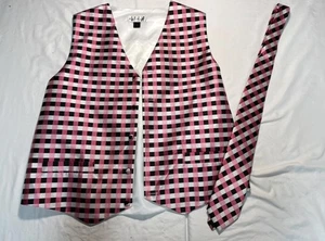 Karl Knox Vest Tie Set Mens Extra Large Pink Black White Checkered Formal Dress - Picture 1 of 4