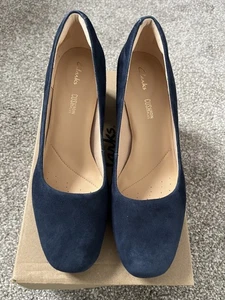 Clarks Sheer Rose Navy Suede Court Shoes Size 5 - Picture 1 of 5