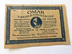 Coupon tabacco OMAR MISCELA TURCA SIGARETTE 1916 - Foto 1 di 6