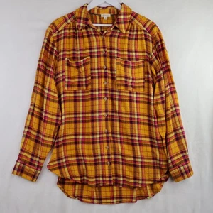 Pilcro Damen Medium gelb & lila kariert Knopfleiste Langarm Top Relaxed - Bild 1 von 5