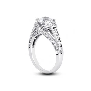 0.98 CTW I-SI1 Round Brilliant Natural Certified Diamonds 950 Plat. Accent Ring - Picture 1 of 3