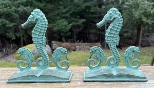 Antique E.T. Hurley Style Bronze Seahorse Bookends 6.75” Tall  - Picture 1 of 17