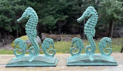 Antique E.T. Hurley Style Bronze Seahorse Bookends 6.75” Tall  - Image 1 of 4