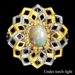 Anello in argento sterling 925 zaffiro ametista 10x8 mm opale di fuoco... - Foto 1 di 9