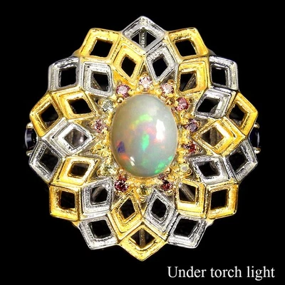 Anello in argento sterling 925 zaffiro ametista 10x8 mm opale di fuoco... - Immagine 1 di 4