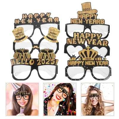  6 Pcs New Year Eve Glasses Novelty Paper Photo Props Year's Party - Image 1 of 4