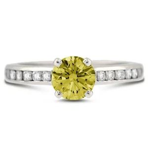 Anillo de acento clásico de oro de 14 k con diamantes naturales redondos SI1 amarillo de 1,12 quilates - Imagen 1 de 10