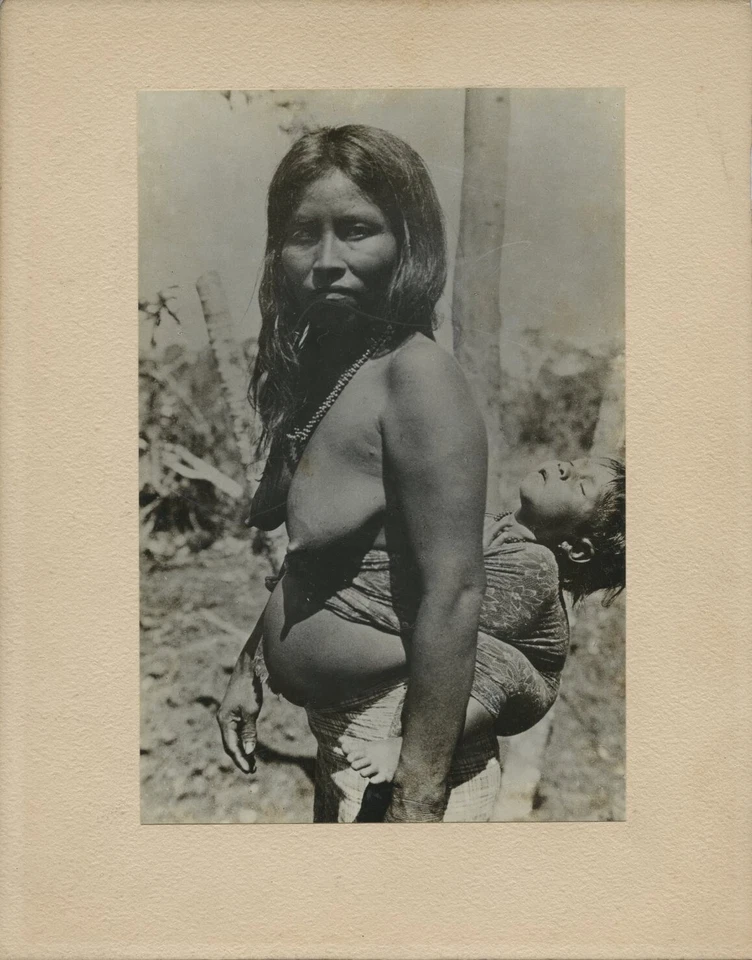 Woman & Baby Indigenous South or Central America Topless Photo c1900s - Image 1 of 1