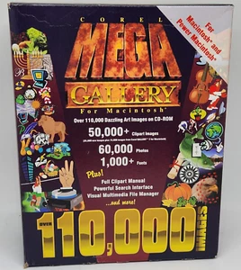 NEW COREL MEGA GALLERY FOR MACINTOSH 110,000 CLIPART BIG BOX MAC OS 7.5 CD APPLE - Picture 1 of 18