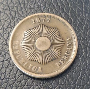 1877 Dos (2) Centavos Republica Peruana - Nice Condition - Picture 1 of 4