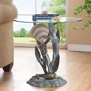 Aluminum Marine Life Authentic Seashells Small Starfish And Seagrass End Table - Picture 1 of 2