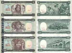 Eritrea 3 PCS Set: 1, 5 & 10 Nakfa (24.5.1997), p-1, p-2, p-3 UNC - Picture 1 of 4