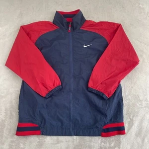 Vintage Nike Windbreaker Boys Large 14-16 Navy Red Full Zip Swoosh Logo Vented - Picture 1 of 10