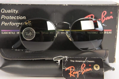Ray Ban Round Metal Black Chrome W0604 G15 NOS B&L USA Bausch & Lomb Vintage - Image 1 of 4
