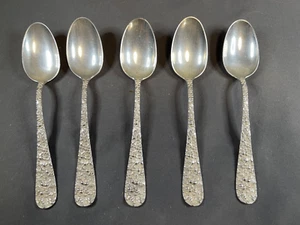 "Lote 5 cucharaditas STIEFF ROSE de plata de ley de 5 7/8"" 152 gramos sin monogramas" - Imagen 1 de 14