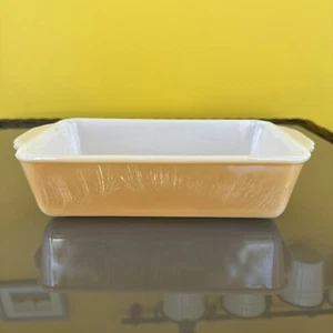 Pentola per pane vintage Fire King Peach lampadario per pane vetro casseruola 1 QT 409 senza chip - Foto 1 di 9