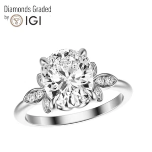 IGI 4.10 CT F VVS2 Oval Cut Lab Grown Diamond Engagement Ring Platinum 900 - Picture 1 of 9