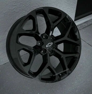 GLOSS BLACK SNOWFLAKE WHEELS 20x9" FITS: 1999-2025 CHEVY SILVERADO 1500/TAHOE - Picture 1 of 7