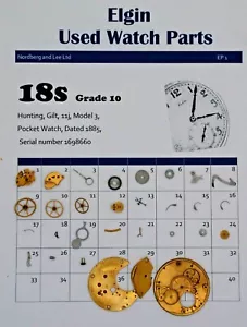 Piezas de reloj usado Elgin 18/18s grado 10 modelo 3, clase 5, ser no 1698660 - Imagen 1 de 3