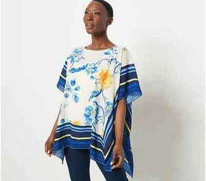 J Jason Wu Printed Floral Chiffon Scarf Top with Jersey Cami-Blue-4X-NEW-A486613 - Picture 1 of 3