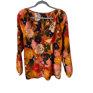 Nautica Floral Print Split V-Neckline Long Sleeve Blouse Womens S NWT - Picture 1 of 9