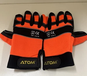 6pk Atom leather synthetic mechanic work gloves M Hi vis orange NEW padded palm - Bild 1 von 3