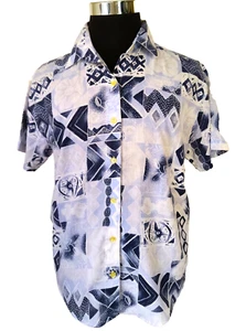 Blusa para mujer Cascade Blues talla grande azul blanco mezcla de algodón mangas cortas - Imagen 1 de 18