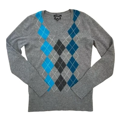 Apt. 9 Женщин M 100% кашемир Argyle бриллиант вязаный свитер уголь бирюзовый - Изображение 1 из 4