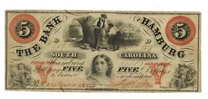 1860 Hamburg South Carolina BANK OF HAMBURG 5 $ veraltete Währung - Bild 1 von 2