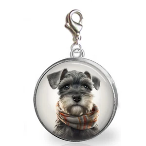Schnauzer Puppy Dog Clip On Charm Bracelets Zipper Pull Purse Charm Handcrafted - Picture 1 of 1