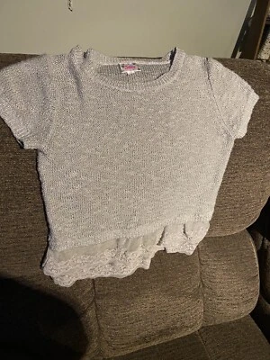 Suéter de manga corta Gurls Justice parte inferior de encaje gris brillante talla 12 Foto 1 de 3