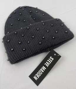 Steve Madden Damen Pailletten Nieten grau Beanie Strickmütze One Size NEU mit Etikett - Bild 1 von 11