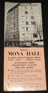 MONA HALL PRIVATE HOTEL DARLING POINT NSW 1960s TOURIST FOLD OUT BROCHURE - Picture 1 of 3
