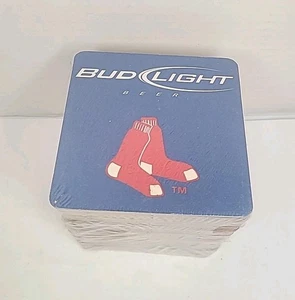 Lot Of 50 Bud Light Red Sox Baseball Beer Coasters 4” Square New - Picture 1 of 3
