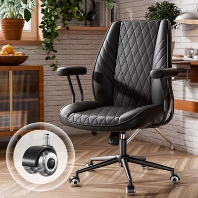 Silla de oficina ejecutiva de cuero 350 lb resistente giratoria ajustable para computadora Chai Foto 1 de 4