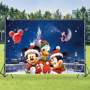 Mickey Mouse Backdrop Christmas Birthday Party Background Banner Xmas Decoration - Picture 1 of 5