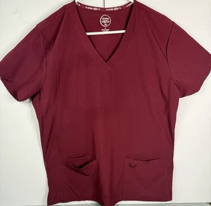 Divine Stretch Scrub Top Women’s Size M Maroon Triple Pockets Polyester/Spandex - Picture 1 of 6