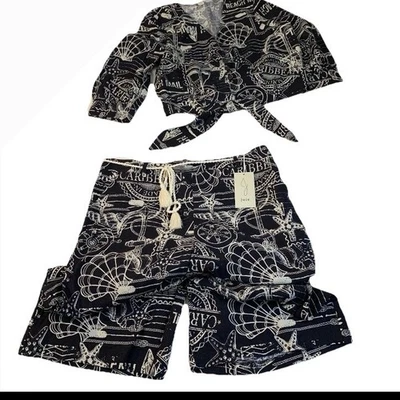 NUEVO CON ETIQUETAS Joie Mezcla de Lino Conjunto de 2 Piezas Pantalones Pierna Ancha XL Top L Náutico Costero NUEVO Foto 1 de 4