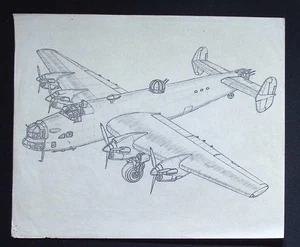 Original WWII Hand-Drawn Aircraft Illustration – Handley Page Halifax - Picture 1 of 2