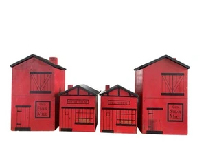 Vintage Red Barn Wooden Canister Set Of 4 Sears By Styson Woodcrest Farm Japan - Picture 1 of 10