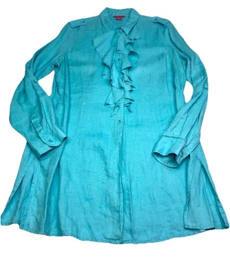 Blusa túnica Sunny Leigh azul lino con volantes y diseño plisado para mujer talla XL Foto 1 de 4