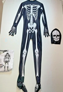 NUOVO set costume adulto osso scheletro Halloween taglia unica nero stagionale - Foto 1 di 14