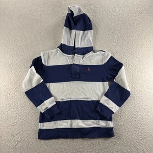 Camisa de Rugby Polo Ralph Lauren Niños 7 Blanco Azul Rayas Con Capucha Poni Logo Algodón - Imagen 1 de 9