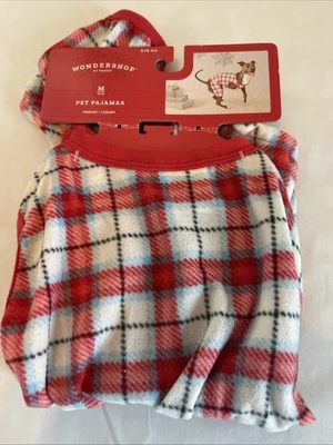 Wondershop 狗猫圣诞毛衣睡衣白色红色格子中号新品 — 第 1/4 张图片